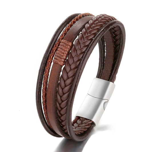 läderarmband med fyra remmar brun färg, silver lås